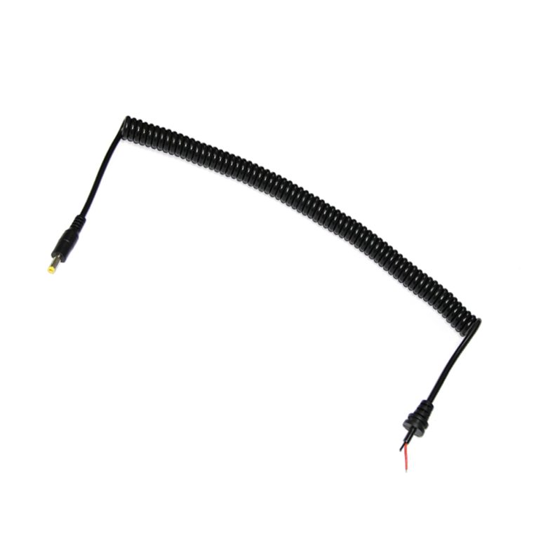 coiled DC power cable DC male plug to bare wire spiral power cable black spring wire