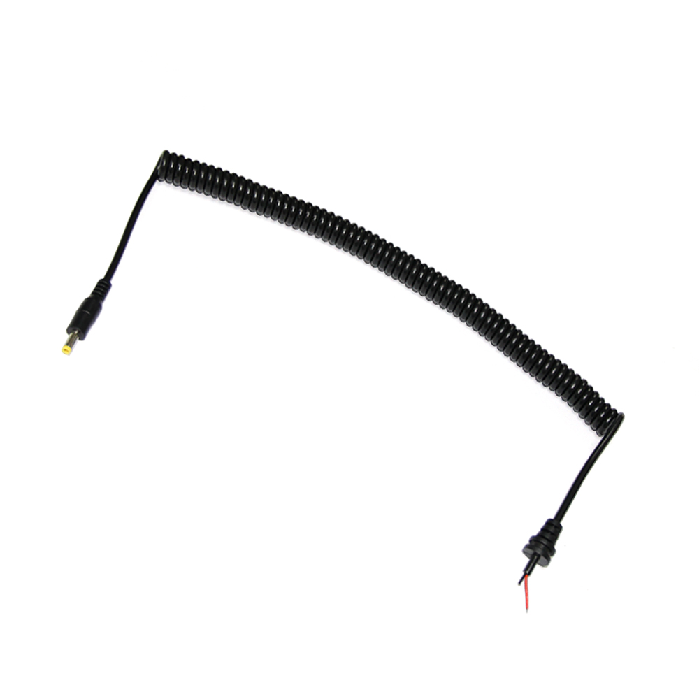 coiled DC power cable DC male plug to bare wire spiral power cable black spring wire